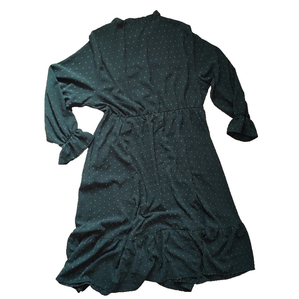 Bloomchick 22-24 Raised Embroidered Print Pocket Layered Hem Dress Green Pockets - Picture 2 of 11